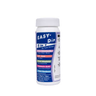 Easy-Dip 5-in-1 Wasserteststreifen, pH-/Cl-/BR-/Stabilisator-/Alkalinitäts-/Härte-Test