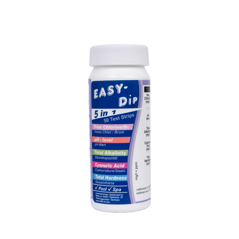 Wasserteststreifen Easy-Dip 5 in 1, PH/CL/BR/Stabilisator/Alkalinität/Härteprüfung