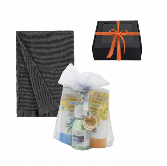 Herren-Geschenkset in einer Geschenkbox. Saunahonig, Saunaöl und Handtuch.