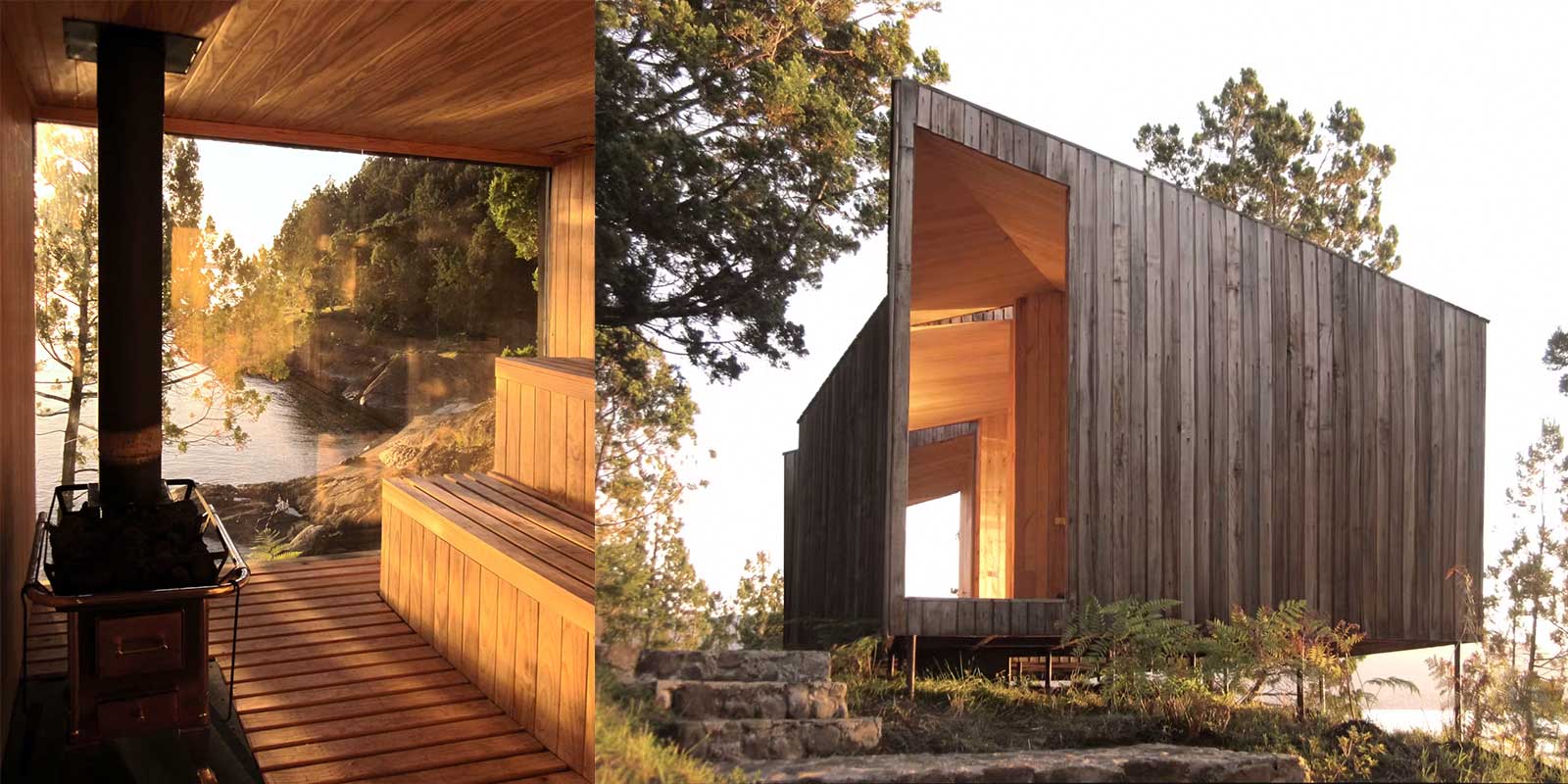 Wooden lakeside sauna, Chile